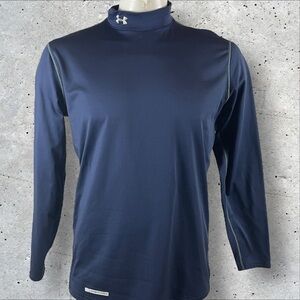Under Armour Shirt Mens XL Mock Neck Cold Gear Base Layer Fitted Blue T16